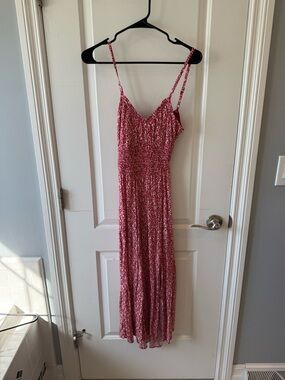 Hollister Red Floral Smocked Midi Dress with Cross Back Detail, size M